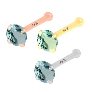 20GA Real Natural Aquamarine 14K Solid gold Genuine Real Nose Stud Ball Ends - Picture 1 of 13