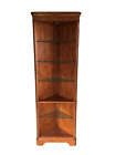 (A) DREXEL HERITAGE YORKSHIRE YEW WOOD LIGHTED CORNER DISPLAY CABINET