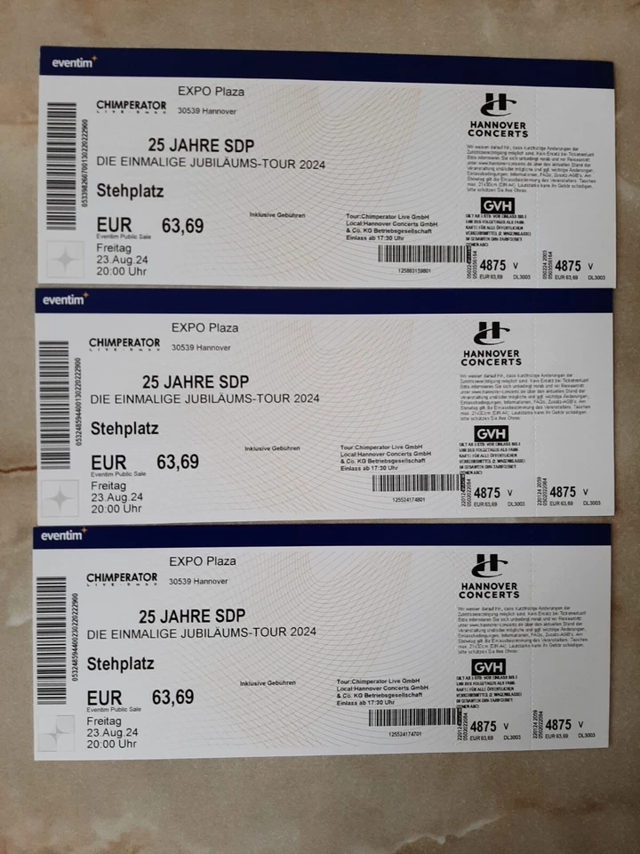 3 Tickets für SDP in Hannover für den 23.08.2024 - Bild 1 von 1