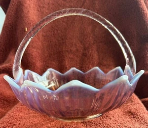 Westmoreland Glas LOTUS Muster rosa opalisierend GROß Rund Korb SIGNIERT - Bild 1 von 9