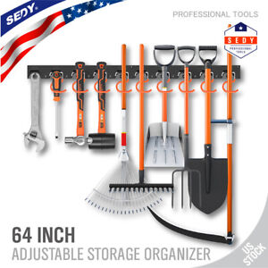 64" Adjustable Storage System Wall Mount Tool Organizer Hangers Shovels Brooms