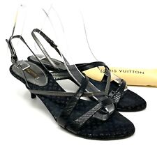 LOUIS VUITTON Monogram Logo Sandals Heels #37 US6.5 Slingback Black Satin RankAB