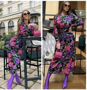 Abito midi ZARA in raso floreale taglia S - preferito dai blogger, di tendenza - Foto 1 di 5