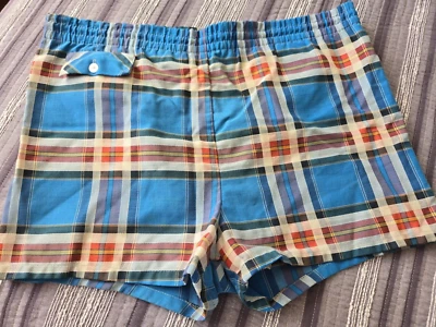 Vintage Brent Swim Shorts Drawstring Waist Men's Plaid Orange Blue RETRO 34 - Image 1 of 4