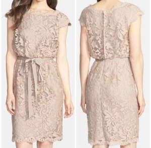 NWT Tadashi Shoji Greta SAND Embroidered Lace Cocktail Dress Size 12P Petite - Picture 1 of 15