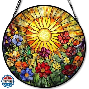 Stained Glass Window Hanging - Radiant Crystal Floral Sunburst 7. - Picture 1 of 5