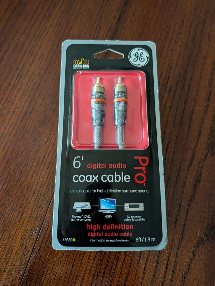 GE PRO 6ft Audio Coax Digital Cable Subwoofer Heavy Duty Cable Gold SEALED - Image 1 of 4