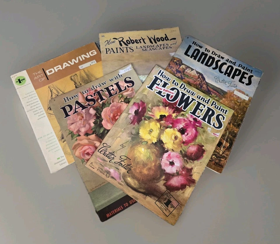 Vintage Foster Art Instruction Books Lot (5) Landscapes Flowers Pastels Drawing - Image 1 of 4