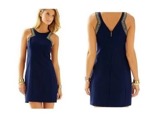 Lilly Pulitzer Chrissy Largo Etuikleid True Navy Perlen Gold Bronze Größe 10 - Bild 1 von 10