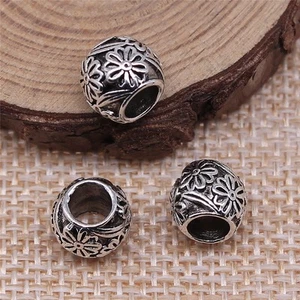 10 or 25PCS Bulk Sale, Antique Silver Flower Big Hole Bead, Plant Bead, DIY Jew - Picture 1 of 3