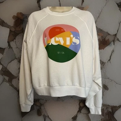 Sudadera para mujer Levis blanca con logotipo recortado talla mediana usada en excelente estado Foto 1 de 4