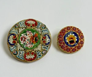 Juego de 2 broches florales multicolores redondos micro mosaicos italianos vintage - Imagen 1 de 12