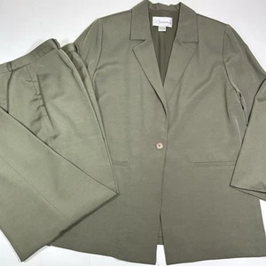 Vtg Nygard Collection 2pc Pants Suit Olive Green Lined Blazer Sz 12 Pants Sz 14 - Picture 1 of 13
