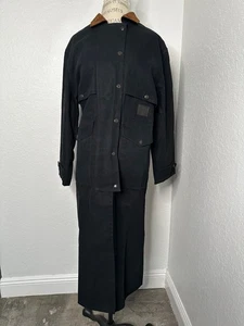 Lauren Ralph Lauren schwarzer durchgehender Canvas Staubtuch mit braunem Wildlederkragen Gr. S - Bild 1 von 11