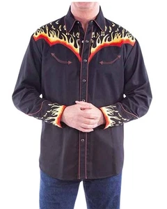 Scully Men's Music Note Flame Embroidered Long Sleeve Snap Western Shirt - P-826 - Picture 1 of 9