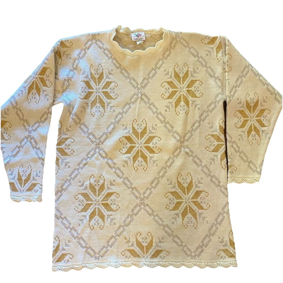 VTG Snowflake Christmas Sweater Metallic Gold Silver Nutcracker Tunic Holiday - Image 1 of 4