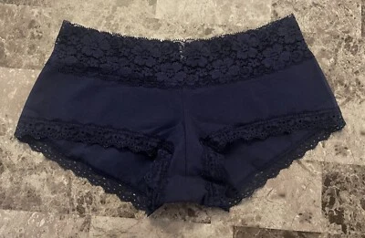 NUEVO CON ETIQUETAS BRAGAS CORTAS VICTORIA'S SECRET ROSA XS AZUL MARINO ENCAJE VINTAGE RARAS BOYSHORT Foto 1 de 3