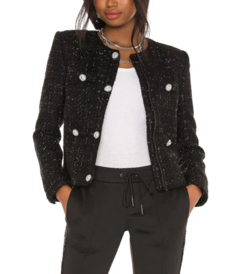 Chaqueta PAM & GELA Negra Metálica Boucle Tweed Adornada Cremallera Completa L $275 Foto 1 de 4