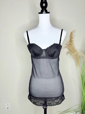 Rampage Y2K Babydoll Lace Bra Strap Sheer Corset Top Small Sweetheart Black - Image 1 of 4
