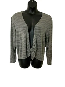 Chicos Travelers Size 3 (XXL) Slinky Gray Silver Front Tie Jacket NWT  E241 - Picture 1 of 11