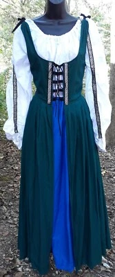 Vestido celta renacentista para damas en borgoña, real y verde - tallas 25" cintura a 60 Foto 1 de 2
