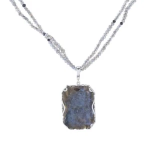 Far East Jewelry 36x26mm Reversible Labradorite Pendant Double Strand Necklace - Picture 1 of 2