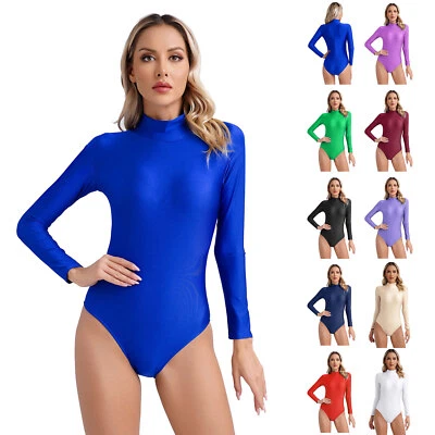 Womens Leotard One Piece Lingerie Long Sleeve Bodysuit Monokini Jumpsuit Yoga - image 1 of 3