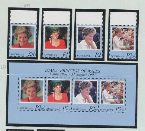 BOTSWANA  - Scott 659-663 - MNH - Princess Diana - 1998 Cover