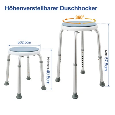 MEYKOERS Duschhocker Badhocker 360° Drehbar Verstellbar Duschstuhl Duschsitz bis 136kg