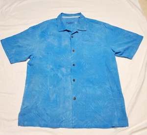Tommy Bahama - 100% Silk - Textured BLUE Hawaiian Aloha Camp Shirt - Mens LARGE - Picture 1 of 9