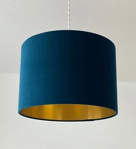 Paralume Paralume Verde Blu Velluto Spazzolato Oro Argento Tamburo Paralume - Foto 1 di 10