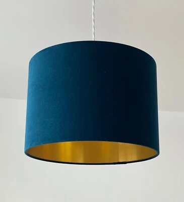 Quebra-luz verde-azulado Veludo Azul Prata Dourado Cobre Escovado Tambor sombra leve - Imagem 1 de 4