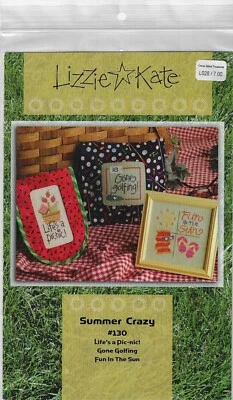 Lizzie Kate ~Summer Crazy # 130~ Cross Stitch Pattern Life's a picnic Gone Fish - Image 1 of 2