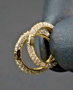 14K Yellow Gold Plated 2Ct Round Cut Lab Created Diamond Men's Hoop Earring