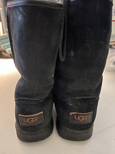 UGG Black Leather Suede Sheepskin Tall Boot Sz 7 - Picture 1 of 7