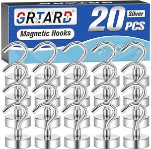 20 Pcs Magnetic Hooks Heavy Duty Neodymium Magnetic Hooks for hanging, 25 lobes