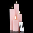 Blush Pink Flameless Pillar Candles with Remote, Flickering Slim Tall LED Batter