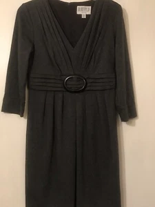 Julian Taylor Women’s Charcoal Gray 3/4 Sleeves Belted V- Neck Dress Size 6 EUC - Picture 1 of 5