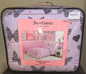 Juicy Couture Lavender w/Leopard Butterflies & Hearts FULL Comforter & Shams Set - Picture 1 of 7