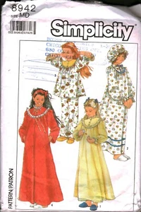 8942 Vintage Simplicity Sewing Pattern Girls Nightgown Pajamas Robe Hat OOP Sew - Picture 1 of 2