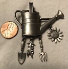 JJ Brooch Stamped- Watering Can w/ Dangle Charms; Gardening Enthusiast; Spring