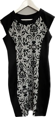 Vestido Cynthia Rowley Elástico Body Con Panel Negro y Gris Talla 6 Textura Diseñador Foto 1 de 4