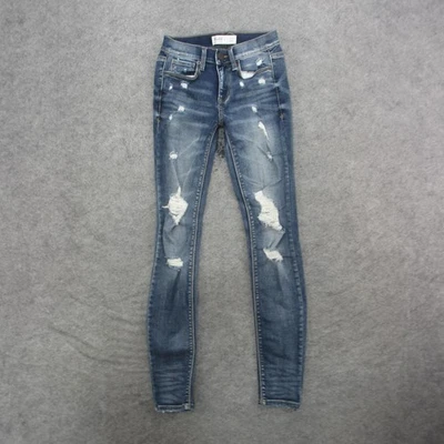 Pantalones de mezclilla rasgados Mudd para mujer 0 azules tiro bajo ajustados FLX elásticos desgastados Foto 1 de 4