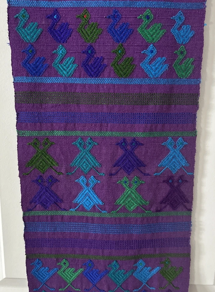 Handwoven Guatemalan Wool Table Runner w/ Fringe, 10.5" x 56" in Immaculate Cond - Image 1 of 4