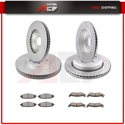 For Ford Crown Victoria 03-11 Front Rear Brake Rotors Discs Ceramic Pads Drilled - Image 1 of 4