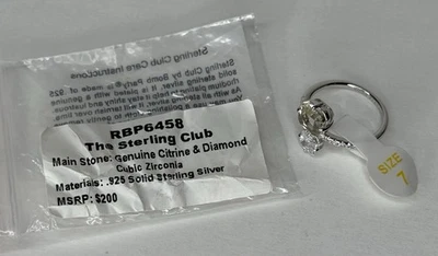 Bomb Party RBP6458 .925 Sterling Silver Ring Size 7 - NEW - Genuine Citrine - image 1 of 2