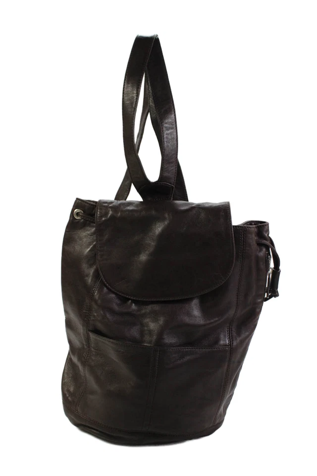 Calvin Klein Womens Leather Drawstring Zippered Backpack Brown - Image 1 of 4