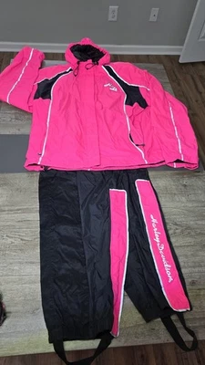 Traje de lluvia Harley-Davidson rosa negro alta visibilidad equipo de conducción de motocicleta para mujer 2XL Foto 1 de 4