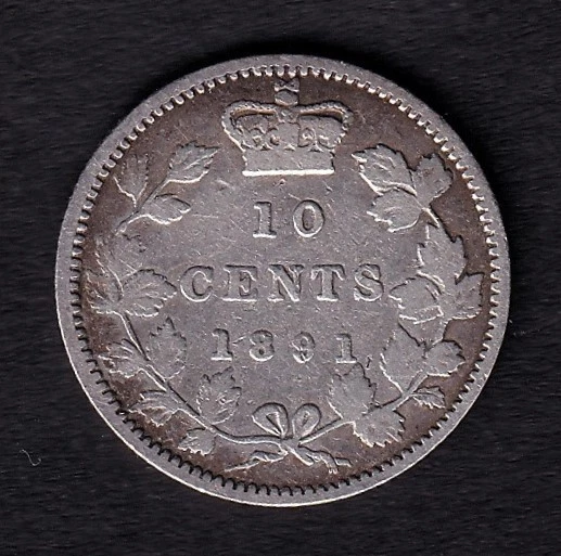 Canada 1891 10c Ten Cent Silver Dime Queen Victoria VG/F .925 Silver - Image 1 of 2