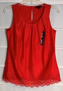 Banana Republic Red Polyester Tucked Neckline Perforated Hem Blouse XS NWOTS! - Picture 1 of 7
